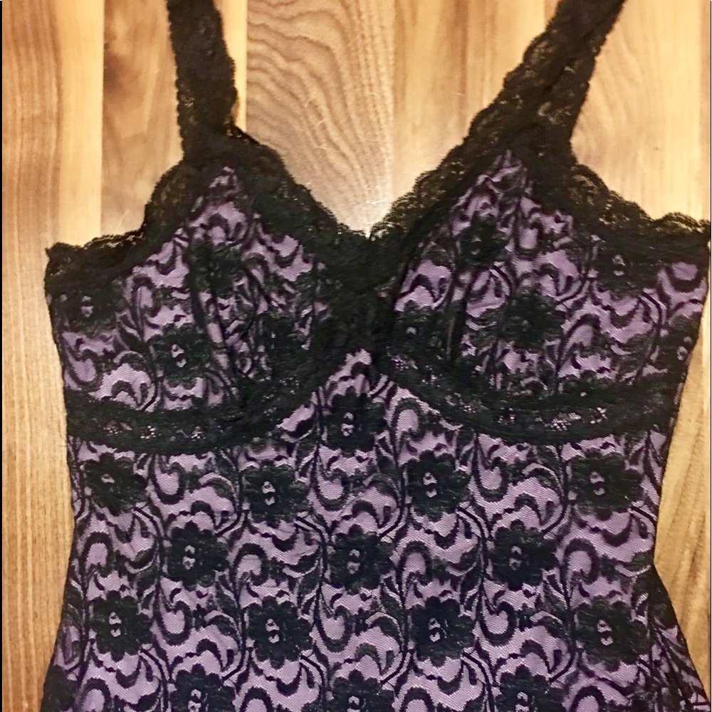 Black and purple lace camisole.